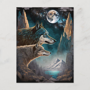 Wolven Full Moon Fantasy Landscape Briefkaart