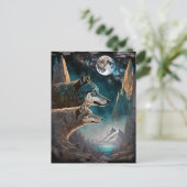 Wolven Full Moon Fantasy Landscape Briefkaart (Staand voorkant)