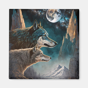 Wolven Full Moon Fantasy Landscape Magneet