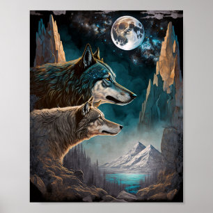 Wolven Full Moon Fantasy Landscape Poster