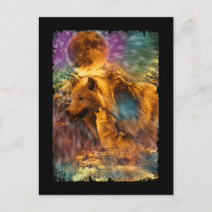 Wolven Howling aan de Moon Natuur Wolf Briefkaart