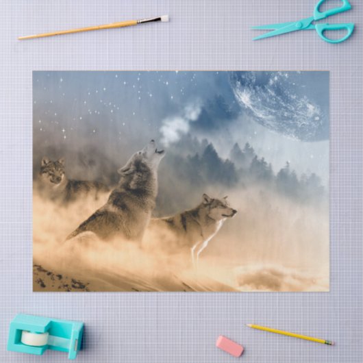 Wolven Howling bij de maan Tissuepapier (Craft)