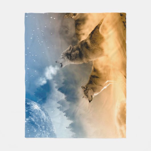 Wolven Howling bij een Full Moon Fleece Deken (Voorkant)