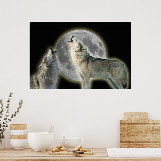 Wolven Howling op Moon Canvas Print (Keuken)