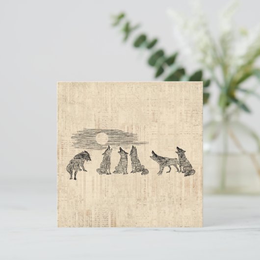 Wolven Howling van de  Wolfkunst van Moon Feestdagenkaart (Staand voorkant)