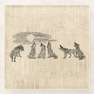 Wolven Howling van de  Wolfkunst van Moon Glazen Onderzetter
