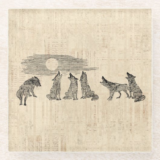 Wolven Howling van de  Wolfkunst van Moon Glazen Onderzetter (Voorkant)