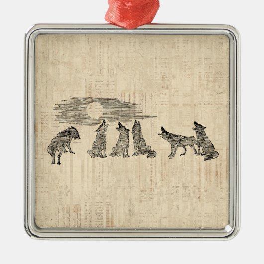 Wolven Howling van de  Wolfkunst van Moon Metalen Ornament (Voorkant)