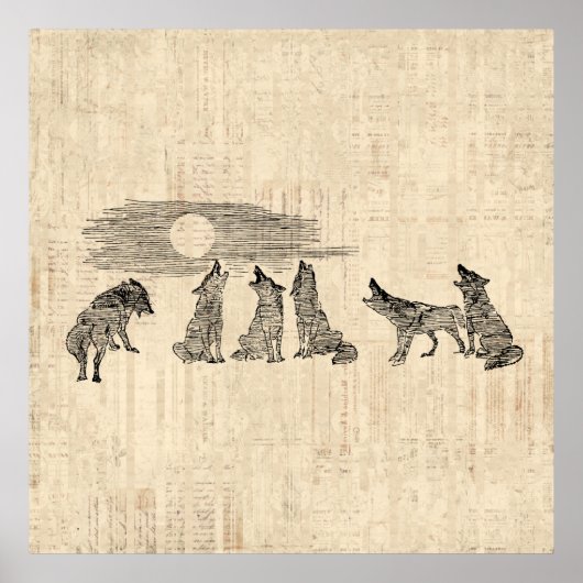 Wolven Howling van de Wolfkunst van Moon Poster (Voorkant)