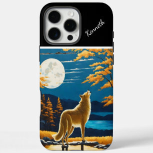 Wolven huilen bij volle maan tijdens zonsondergang iPhone 16 pro max hoesje