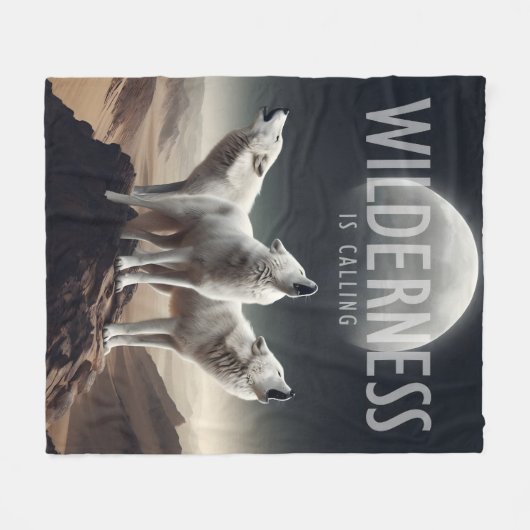 Wolven huilen bij Volle Maan Wildernis roept Fleece Deken (Voorkant (Horizontaal))