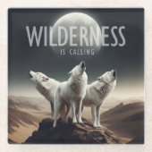 Wolven huilen bij Volle Maan Wildernis roept Glazen Onderzetter (Voorkant)