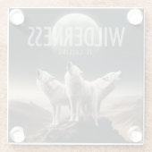 Wolven huilen bij Volle Maan Wildernis roept Glazen Onderzetter (Achterkant)