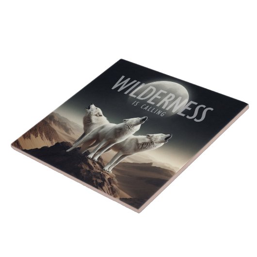 Wolven huilen bij Volle Maan Wildernis roept Tegeltje (Zijkant)