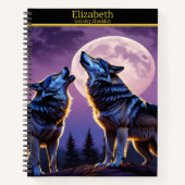 Wolven huilen naar de maanverlichte hemel notitieboek (Voorkant)