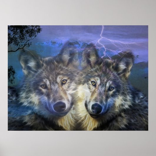 Wolven in de nacht poster (Voorkant)