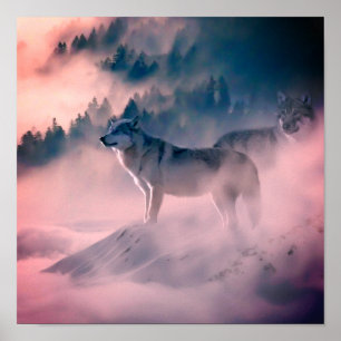 wolven in de zonsopgang poster