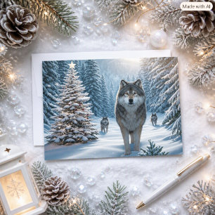 Wolven in een magische winterwonderland kerstkaart
