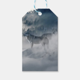 Wolven in een winterlandschap cadeaulabel