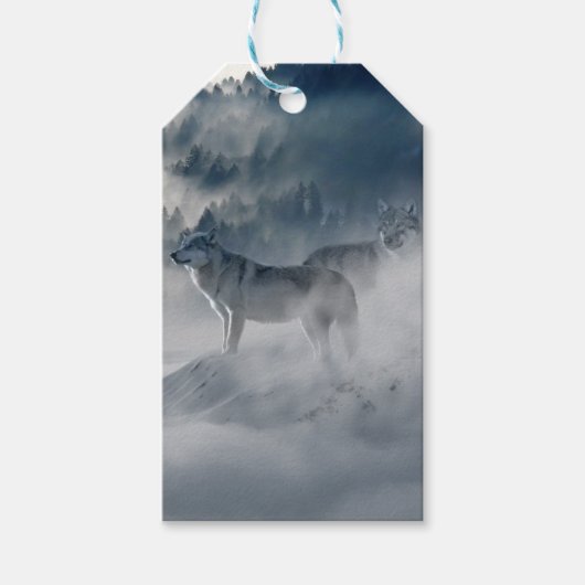 Wolven in een winterlandschap cadeaulabel (Voorkant)