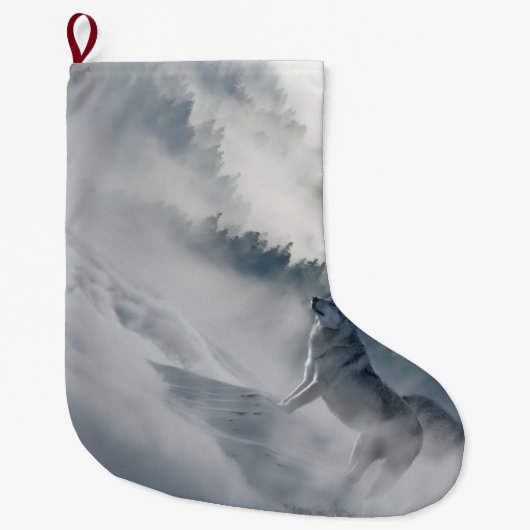 Wolven in een winterlandschap grote kerstsok (Voorkant)