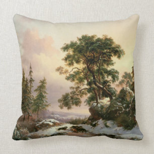 Wolven in een winterlandschap (olie op het paneel) kussen