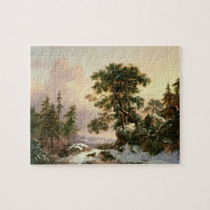 Wolven in een winterlandschap (olie op het paneel) legpuzzel
