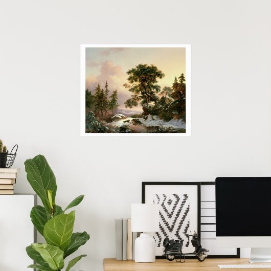 Wolven in een winterlandschap (olie op het paneel) poster (Thuiskantoor)