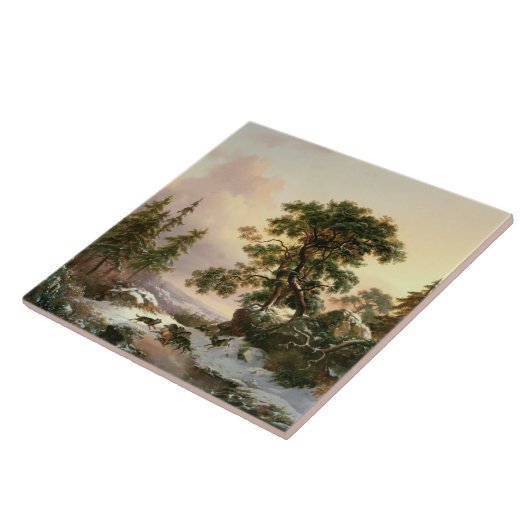 Wolven in een winterlandschap (olie op het paneel) tegeltje (Zijkant)