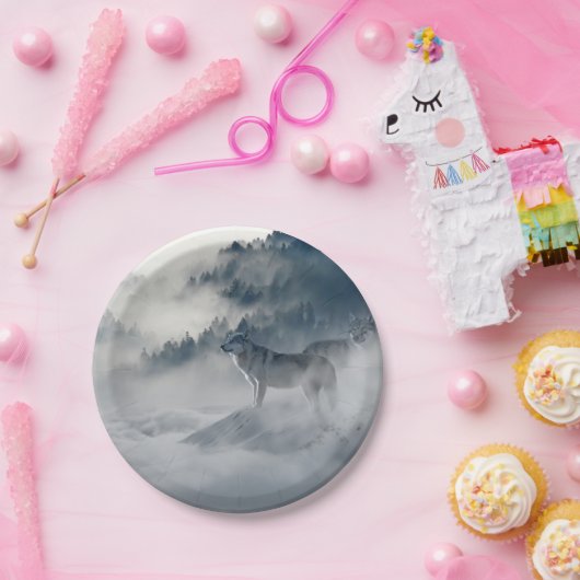Wolven in een winterlandschap papieren bordje (Feest)