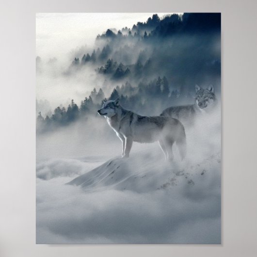 Wolven in een winterlandschap poster (Voorkant)