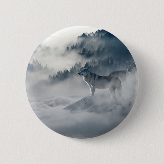 Wolven in een winterlandschap ronde button 5,7 cm (Voorkant)