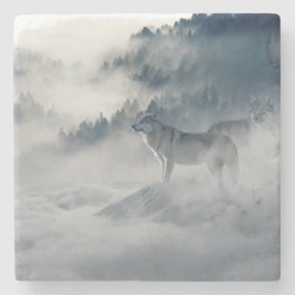 Wolven in een winterlandschap stenen onderzetter