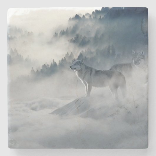 Wolven in een winterlandschap stenen onderzetter (Voorkant)