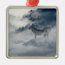 Wolven in een winterlandschap van keramisch Orname