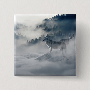 Wolven in een winterlandschap vierkante button 5,1 cm