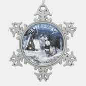 Wolven in Fairytale Snowy Winter Night Scene Tin Sneeuwvlok Ornament (Voorkant)