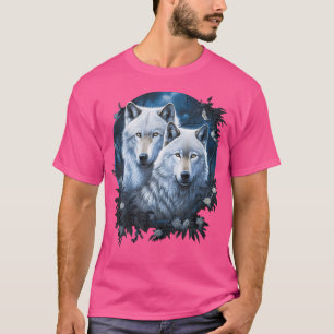 Wolven in het bos bij nacht maan fantasie kunst t-shirt