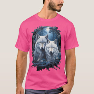 Wolven in het bos bij nacht maan fantasie kunst t-shirt
