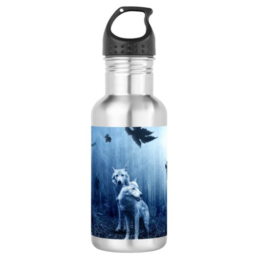 Wolven in het bos op Dawn Waterfles (Voorkant)