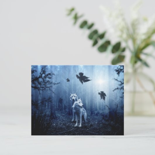 Wolven in het bossen briefkaart (Staand voorkant)