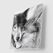 Wolven in Love Wall Clock Vierkante Klok (Hoek)