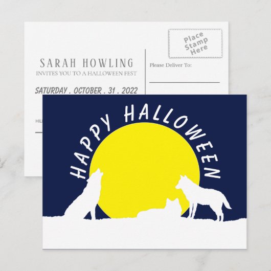 Wolven in Moonlight, uitnodiging van de Halloween- Briefkaart (Voorkant / Achterkant)