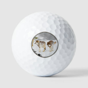 Wolven in Sneeuw Schilderij - Originele Wilde Kuns Golfballen