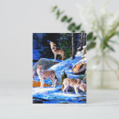 Wolven in sneeuwschilderij briefkaart (Staand voorkant)