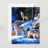Wolven in sneeuwschilderij briefkaart (Voorkant / Achterkant)