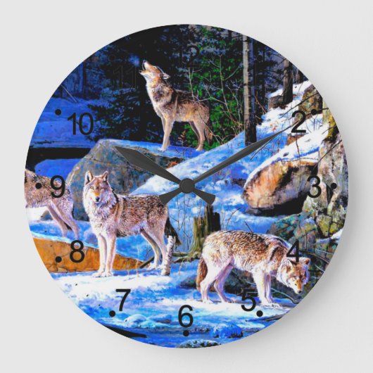 Wolven in sneeuwschilderij grote klok (Voorkant)
