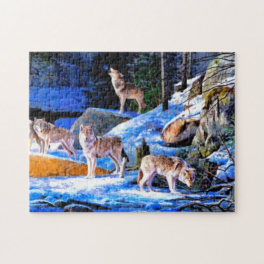 Wolven in sneeuwschilderij legpuzzel (Horizontaal)