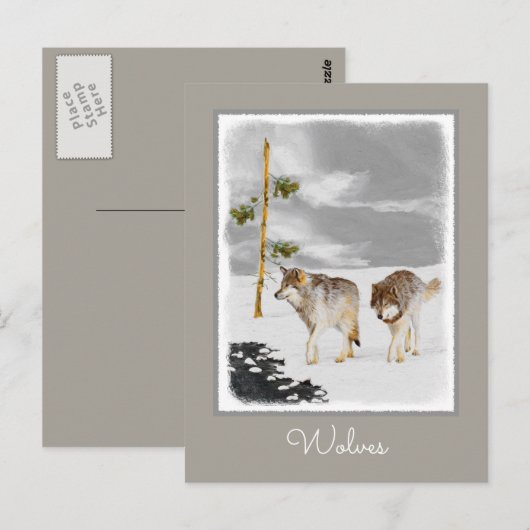 Wolven in sneeuwschilderijen - Oorspronkelijke Wil Briefkaart (Voorkant / Achterkant)