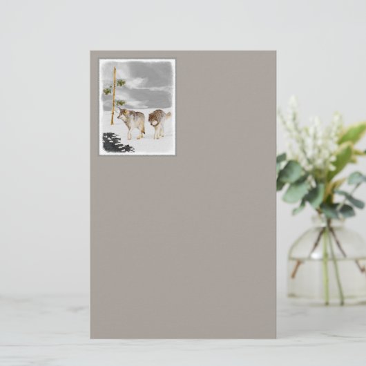 Wolven in sneeuwschilderijen - Oorspronkelijke Wil Briefpapier (Staand voorkant)